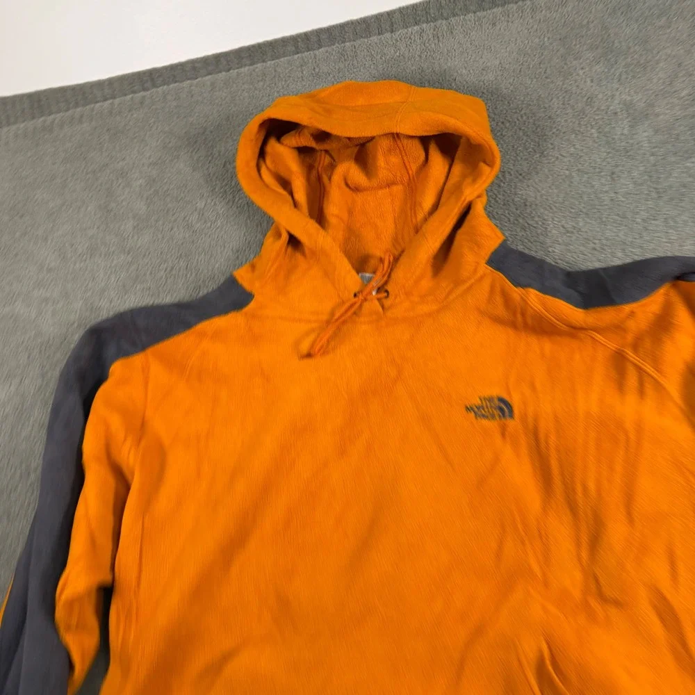 The North Face Mens Fleece Hoodie Orange Grey Pullover Logo RN61661 Large
